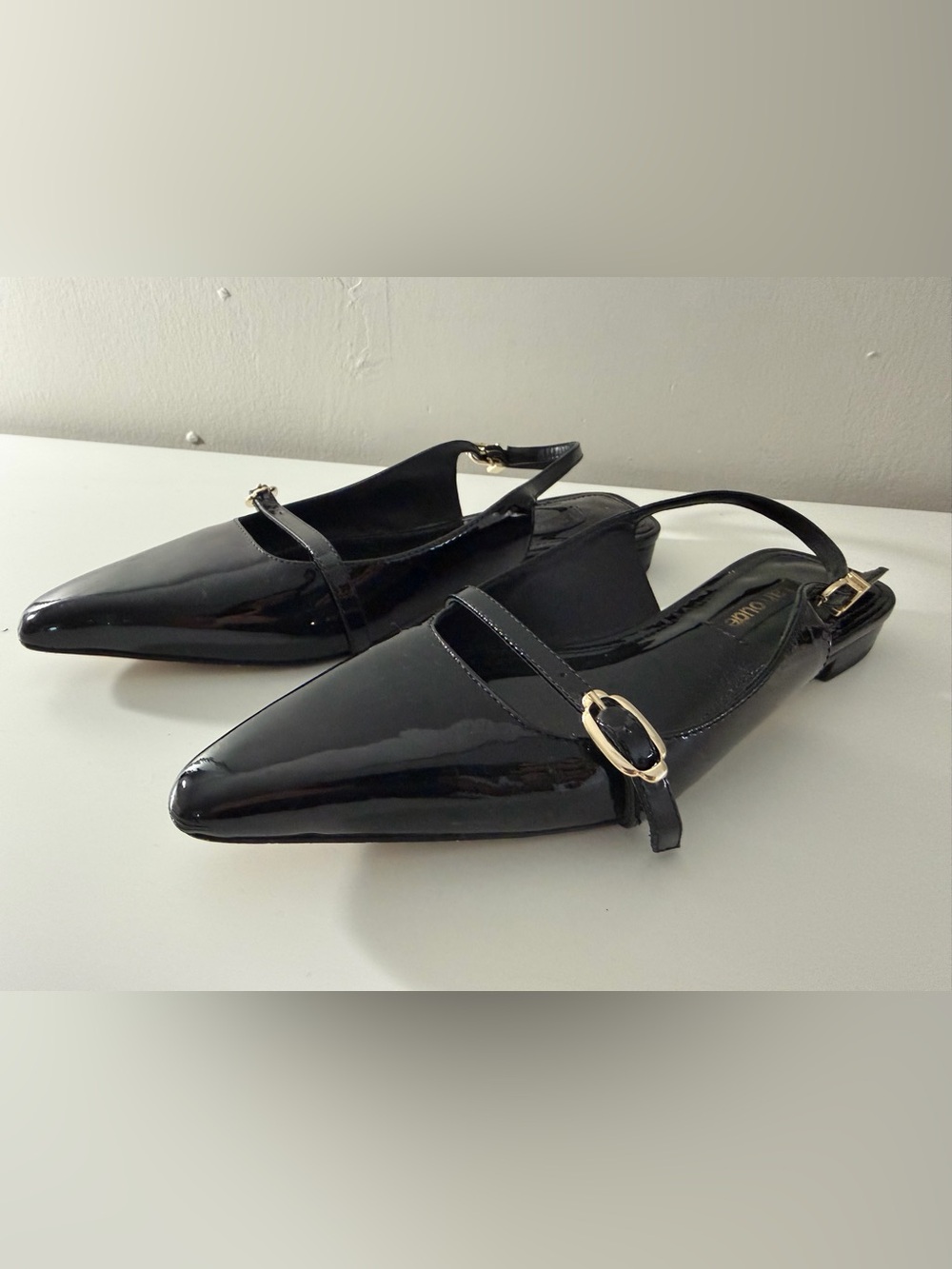 Larroude Black Patent Leather pointed toe slingback Mary Jane flats women’s 7